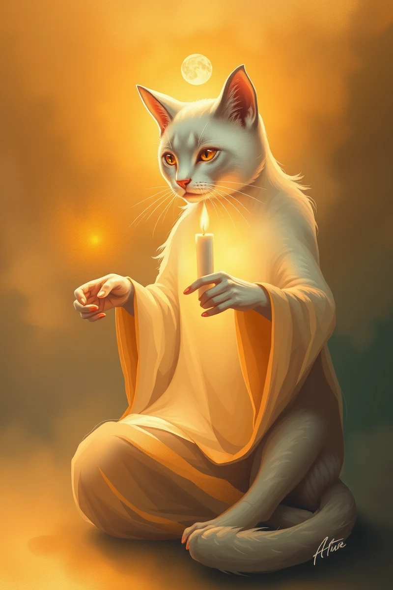 Dream of a Cat Guide Giving a Candle