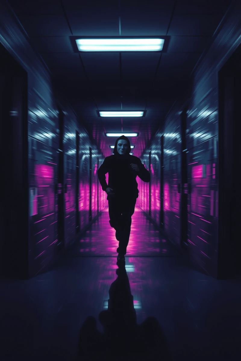 Dream of a Masked Person Through a Corridor