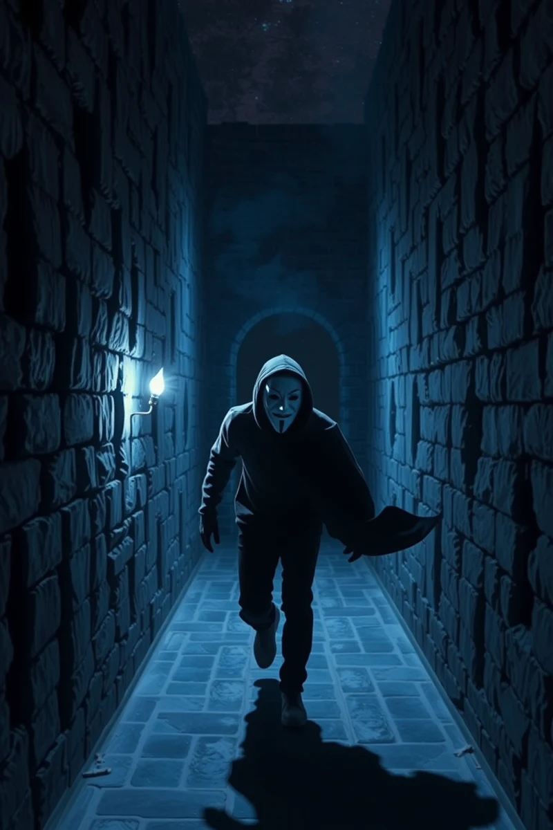Dream of a Masked Person Through a Labyrinth
