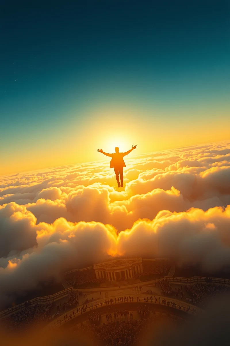 Flying Over a City Above a Crowd