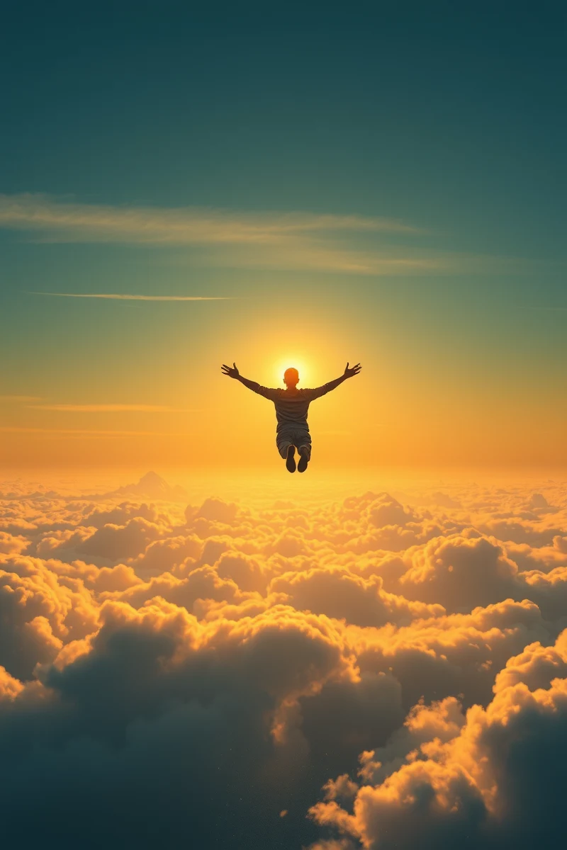 Flying Over Water Into Bright Light