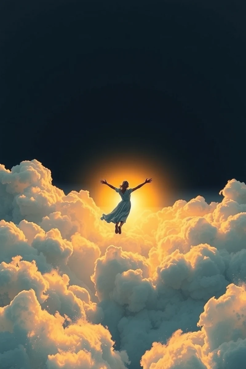 Flying Over Water Toward a Door in the Sky