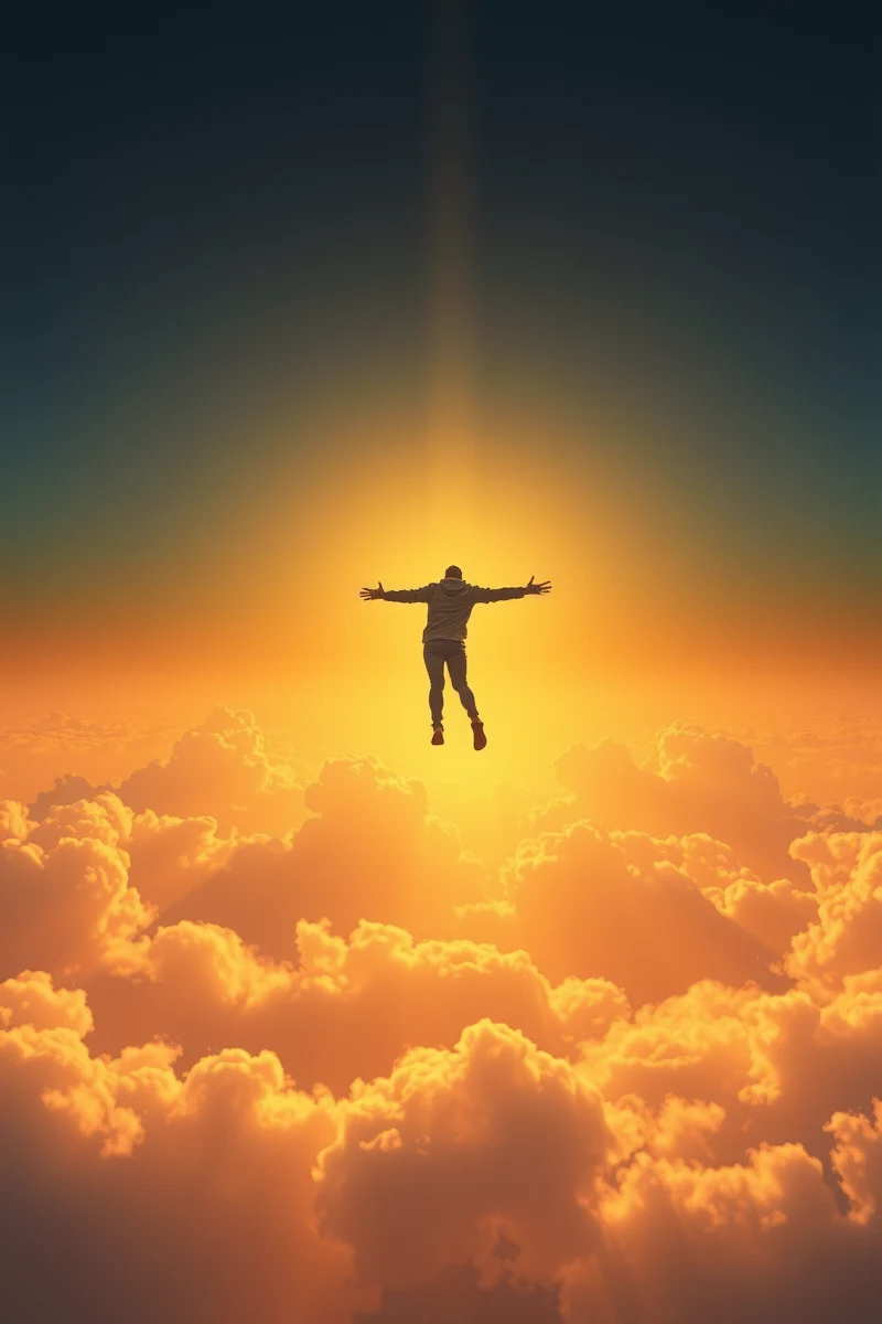Flying Through Clouds Into Bright Light