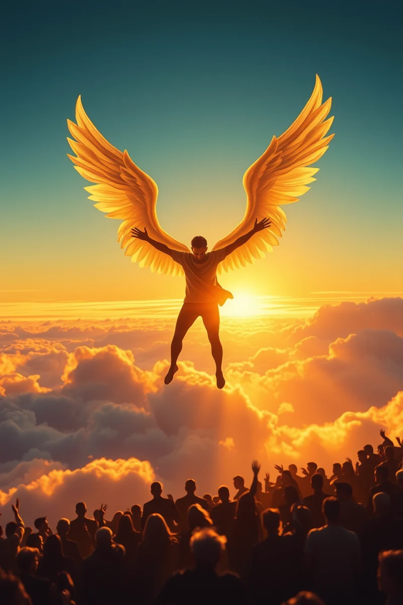 Flying With Wings Above a Crowd