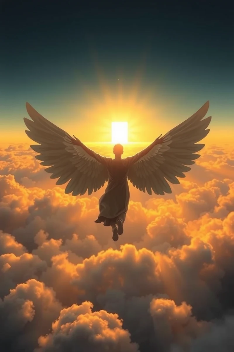 Flying With Wings Toward a Door in the Sky