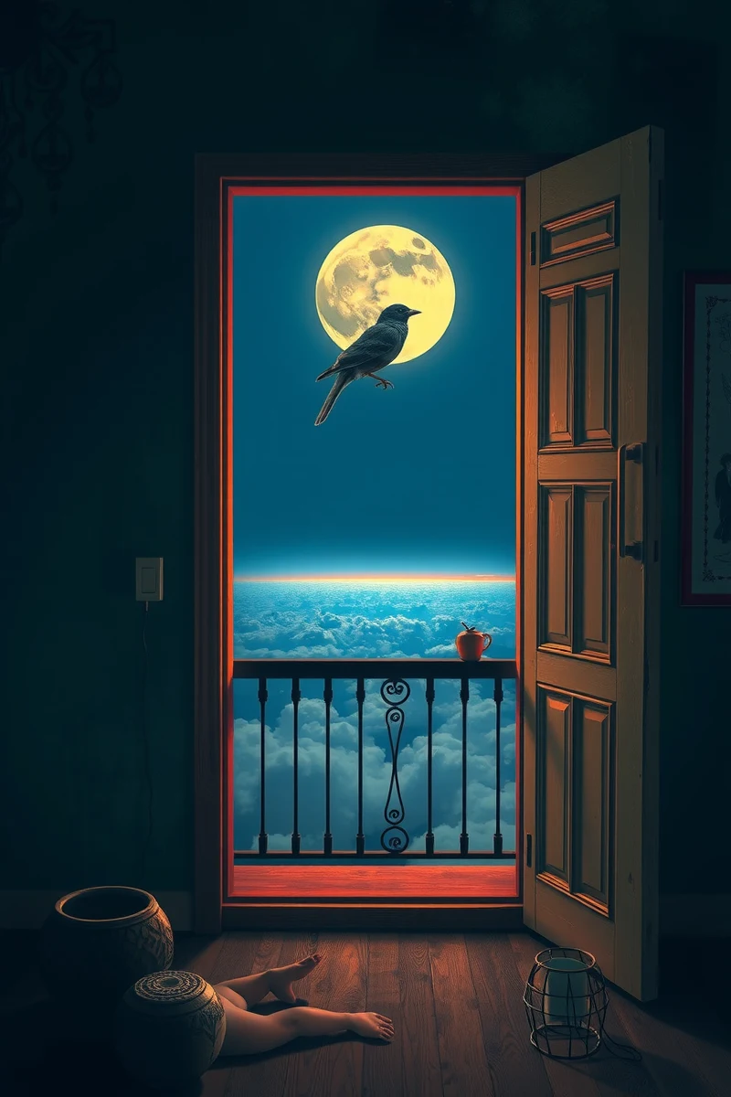 The dream did not have a plot, only a scene — A Bird Made Of Glass On A Balcony Above The Moon