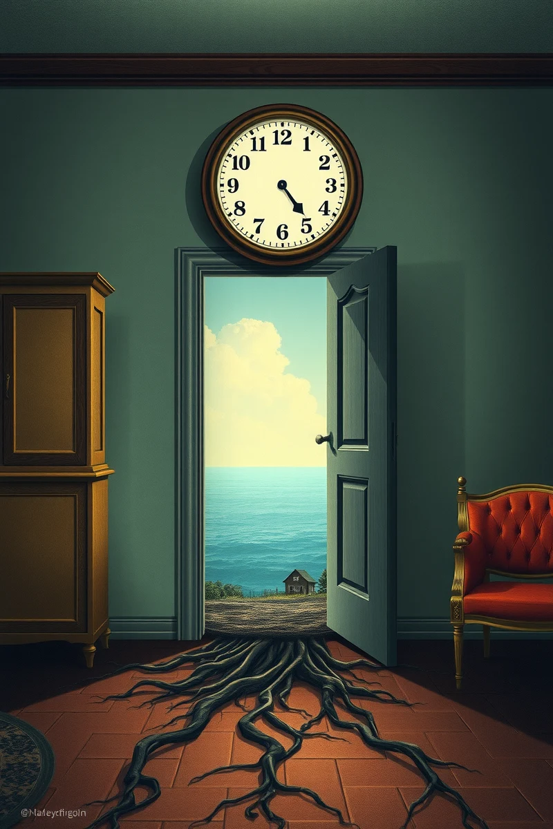 The dream did not have a plot, only a scene — A Clock With Roots In A Forest Of Doors