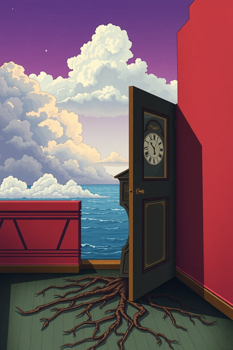 The dream did not have a plot, only a scene — A Clock With Roots Under A Violet Sky