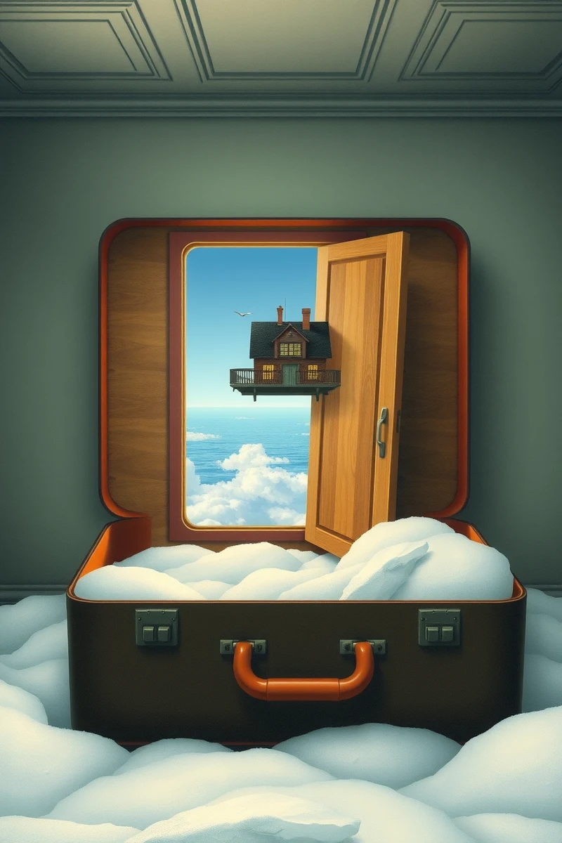 The dream did not have a plot, only a scene — A House Inside A Suitcase In A Kitchen Full Of Snow