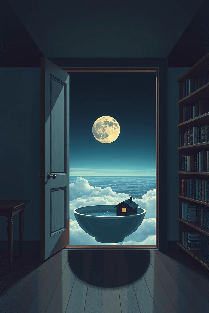 The dream did not have a plot, only a scene — A Moon Inside A Bowl Inside A Bookshop At Midnight