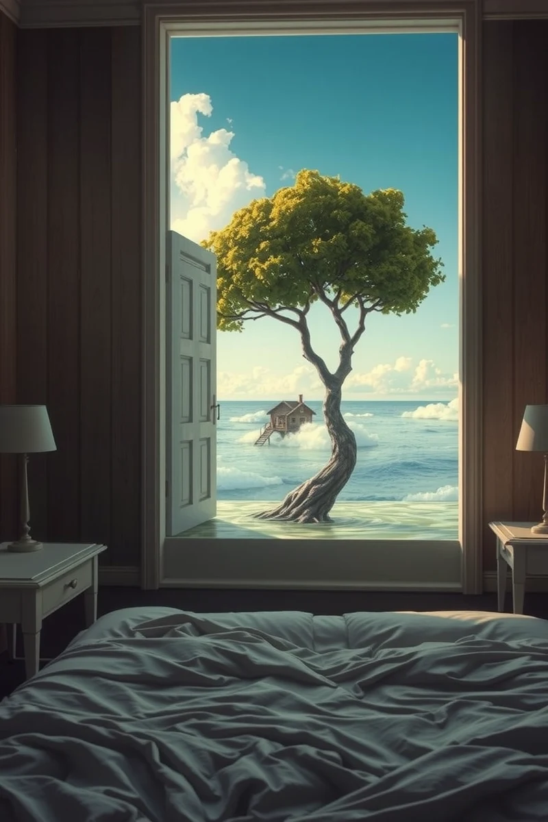 The dream did not have a plot, only a scene — A Tree Growing Through A Bed At The Bottom Of A Bright Sea