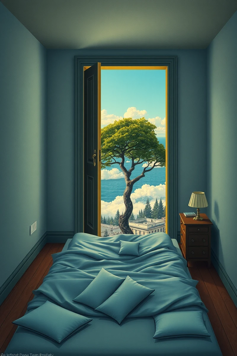 The dream did not have a plot, only a scene — A Tree Growing Through A Bed In A City Folded Like Paper