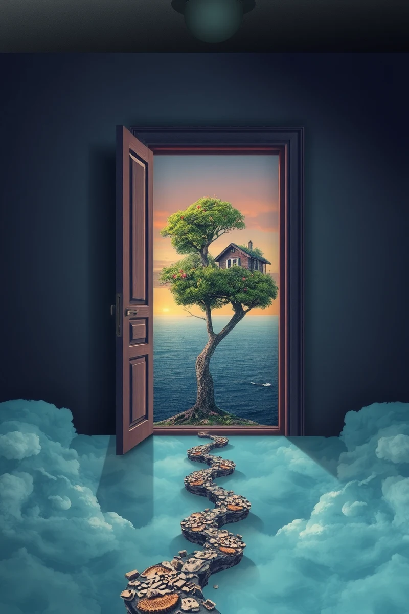 The dream did not have a plot, only a scene — A Tree Growing Through A Bed On A Road Made Of Glass