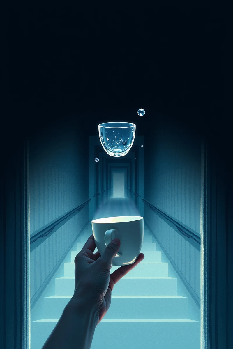 There was only one image — A Glowing Cup A White Hallway