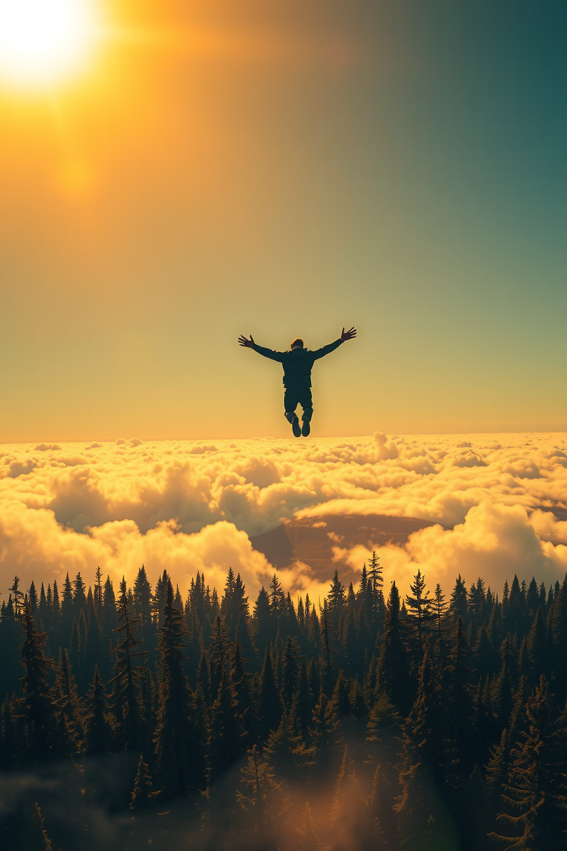 Flying Above a Forest Into Bright Light