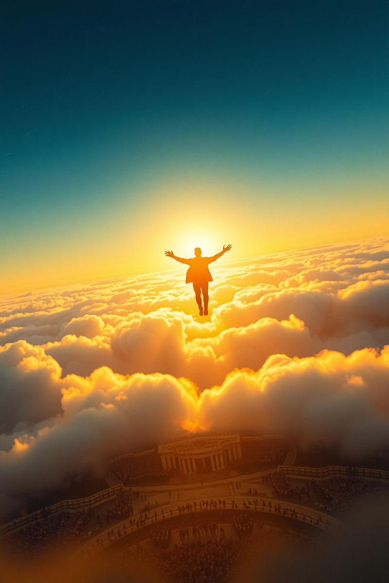 Flying Over a City Above a Crowd