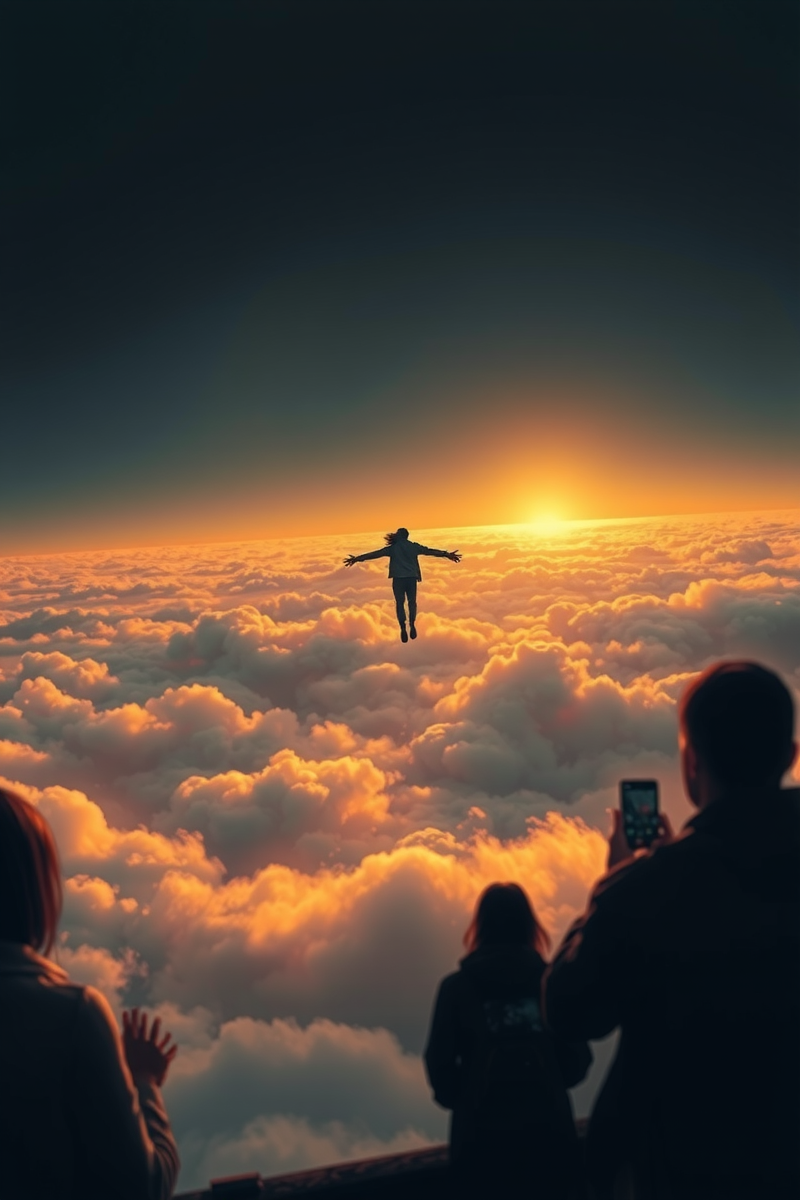 Flying Over a City While Everyone Watches