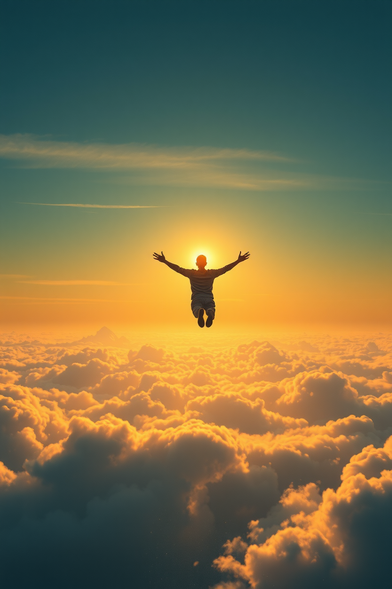 Flying Over Water Into Bright Light