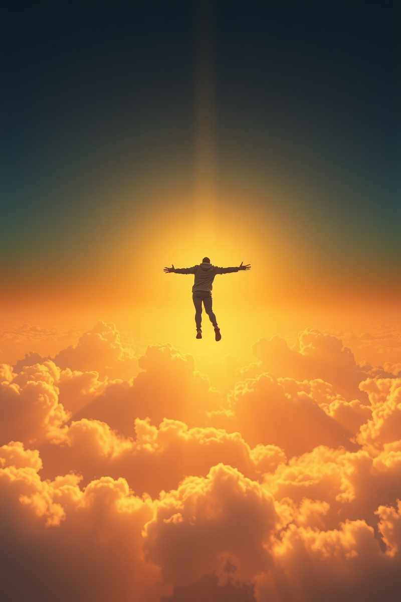 Flying Through Clouds Into Bright Light