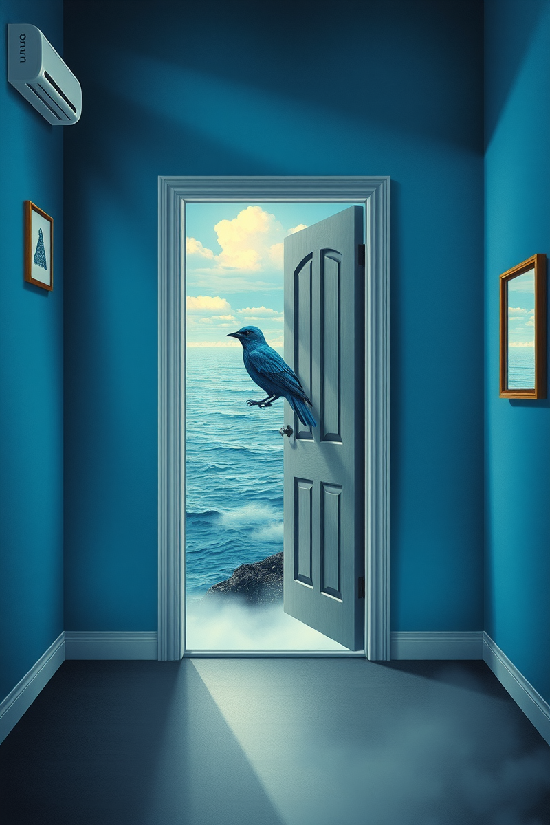 The dream did not have a plot, only a scene — A Bird Made Of Glass Inside A Blue Room