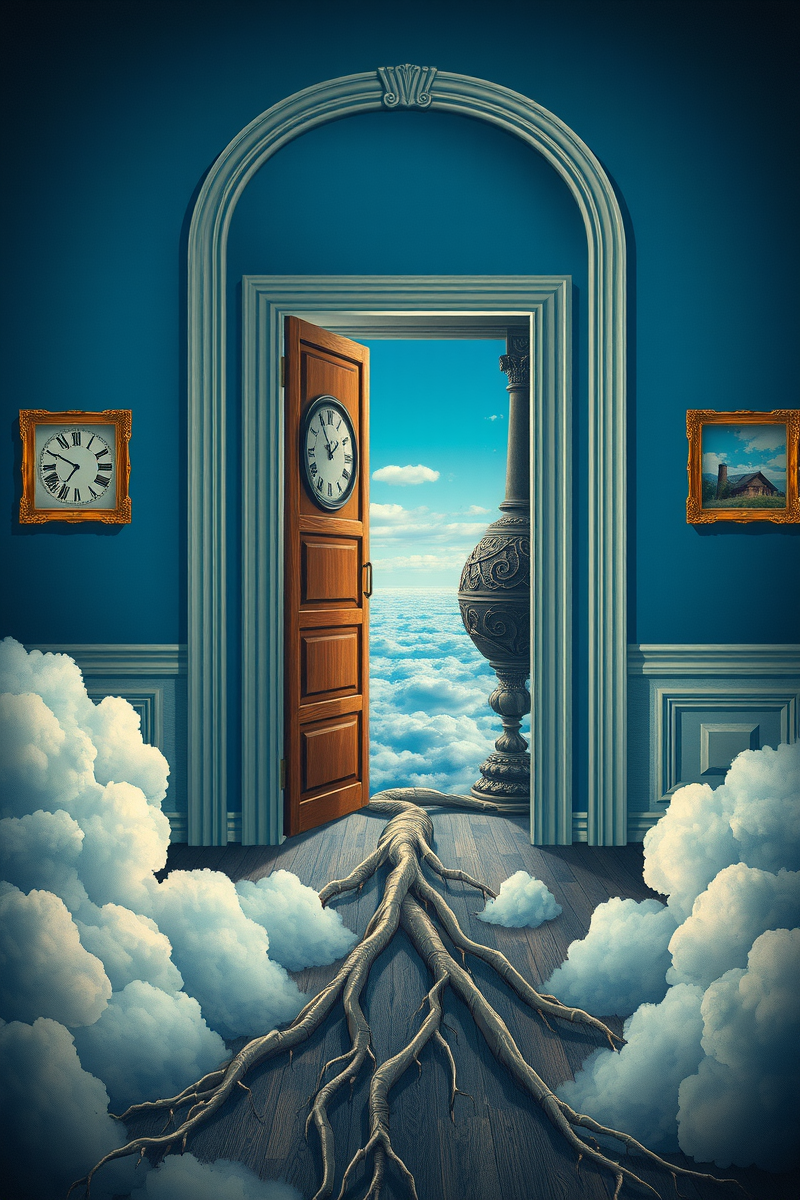 The dream did not have a plot, only a scene — A Clock With Roots Inside A Blue Room