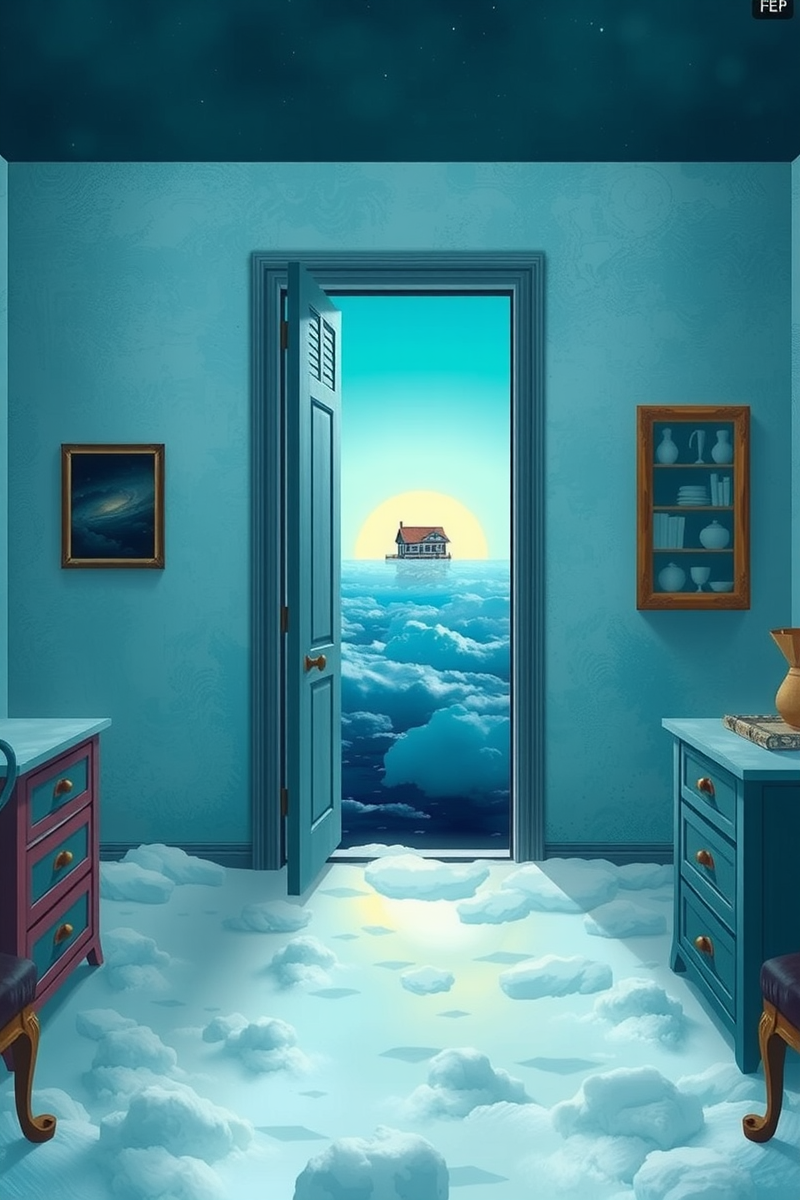 The dream did not have a plot, only a scene — A Door Floating Above Water In A Kitchen Full Of Snow
