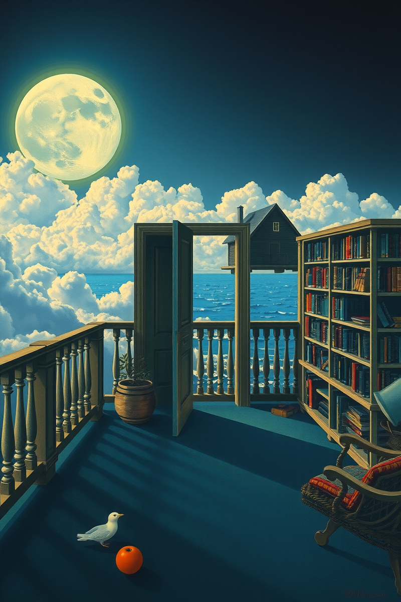The dream did not have a plot, only a scene — A Library Under The Ocean On A Balcony Above The Moon