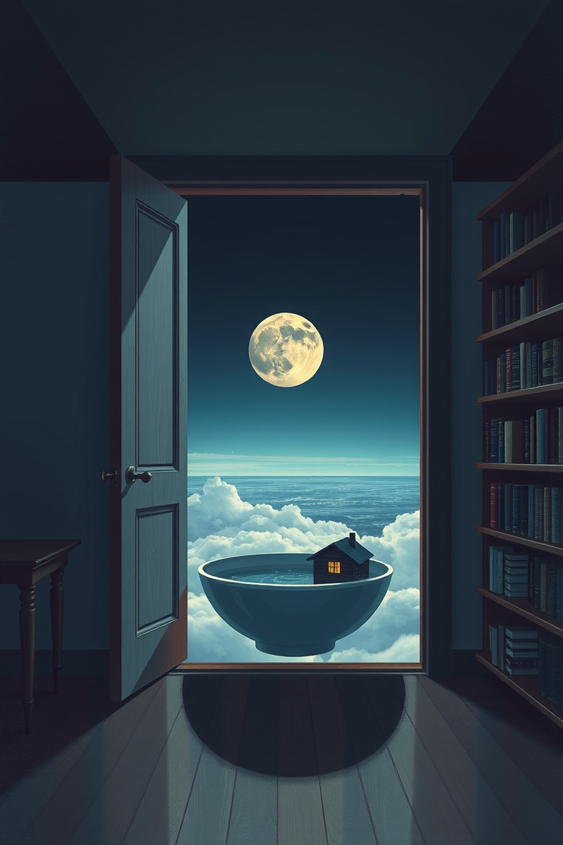 The dream did not have a plot, only a scene — A Moon Inside A Bowl Inside A Bookshop At Midnight