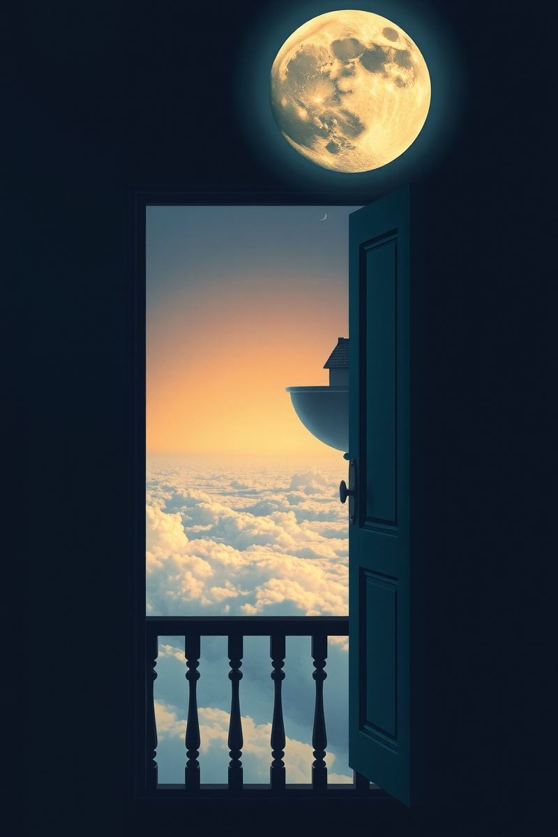 The dream did not have a plot, only a scene — A Moon Inside A Bowl On A Balcony Above The Moon