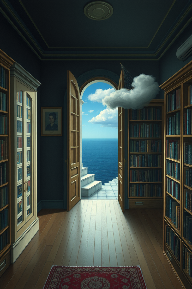 The dream did not have a plot, only a scene — A Staircase Into A Cloud Inside A Bookshop At Midnight