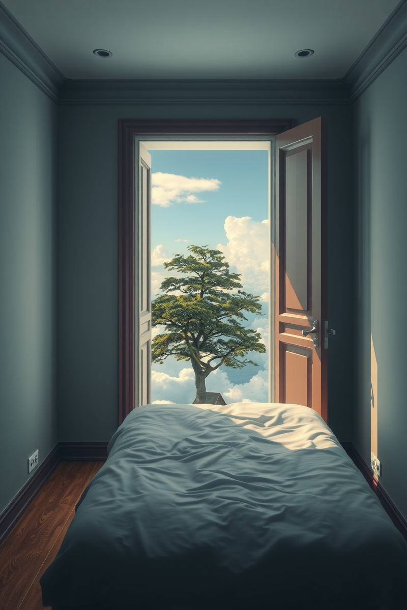 The dream did not have a plot, only a scene — A Tree Growing Through A Bed In A Garden With No Ground
