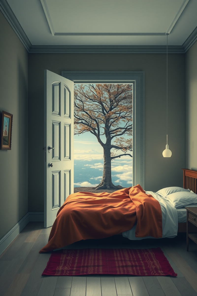 The dream did not have a plot, only a scene — A Tree Growing Through A Bed In A Kitchen Full Of Snow
