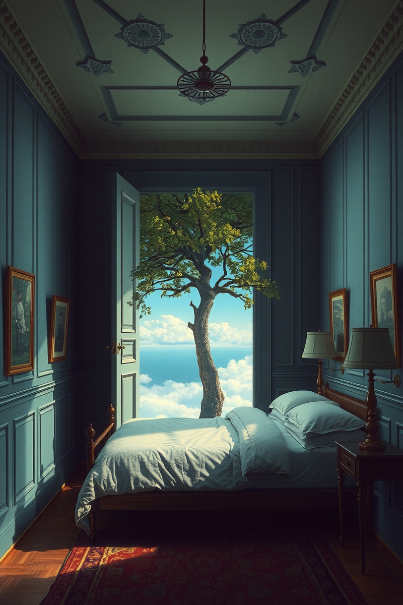 The dream did not have a plot, only a scene — A Tree Growing Through A Bed Inside A Silent Museum