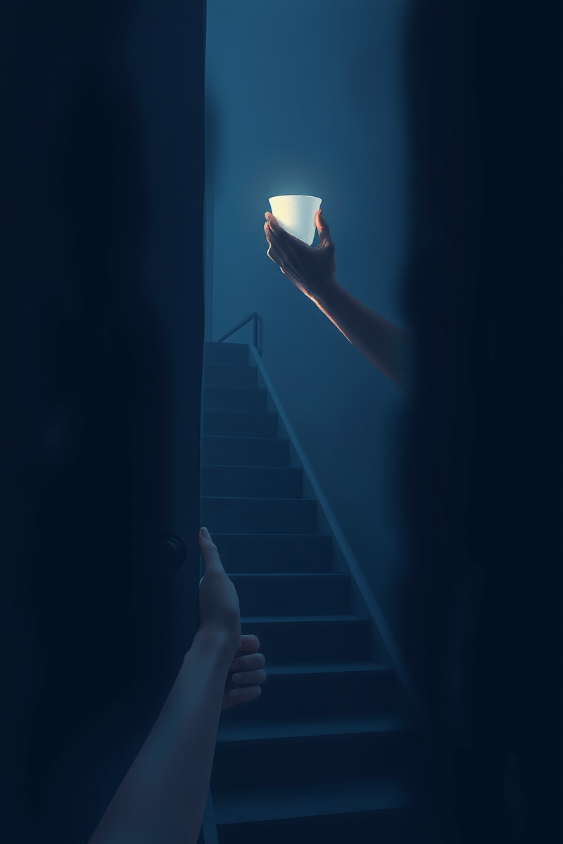 There was only one image — A Glowing Cup A Dark Stairwell
